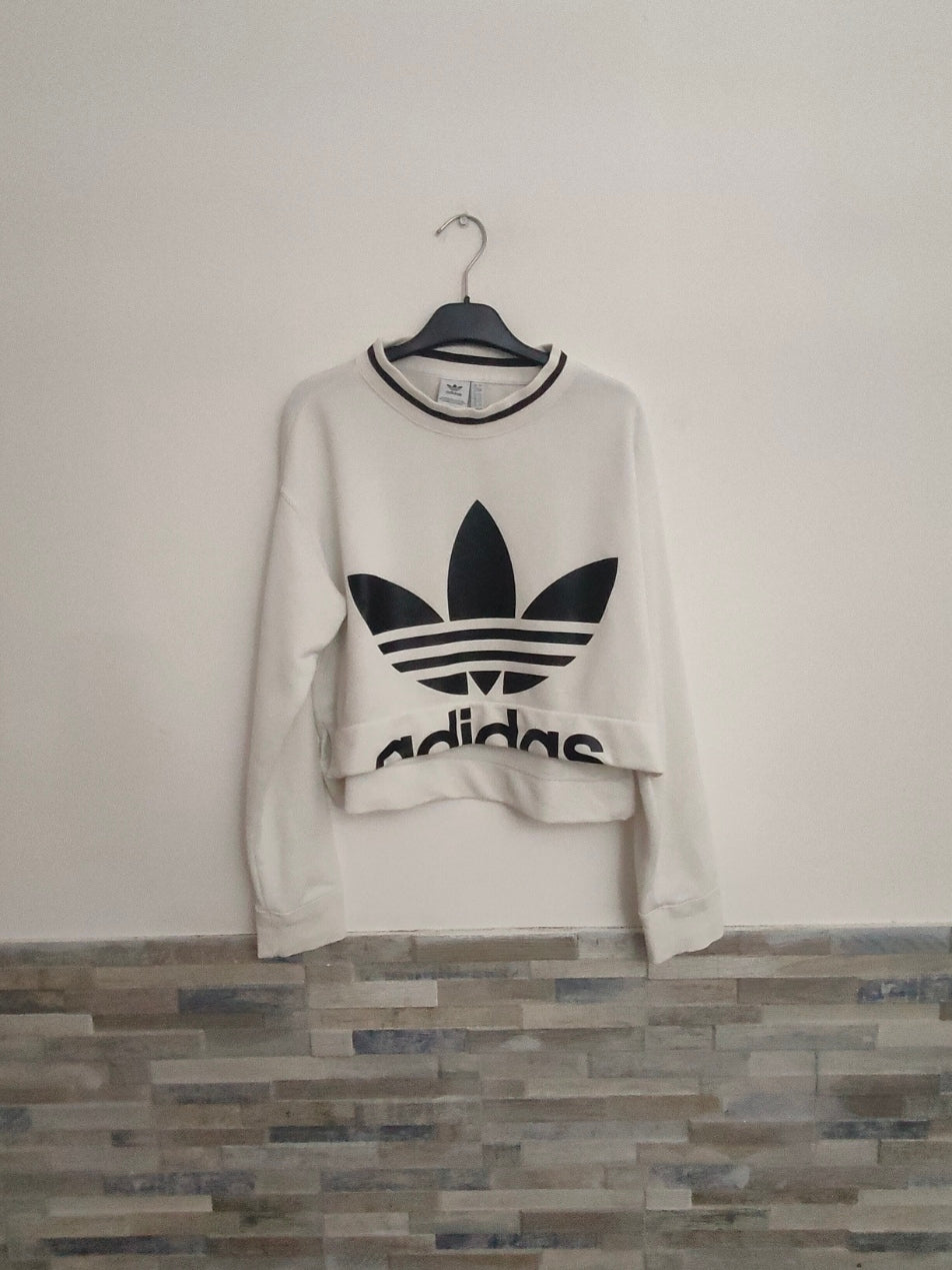 Felpa Adidas bianca cropped con logo Trefoil – Taglia 36 (S)  EURO 15,00